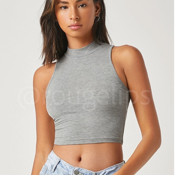Rouge! Tops - High Neck Grey Crop Tank Top